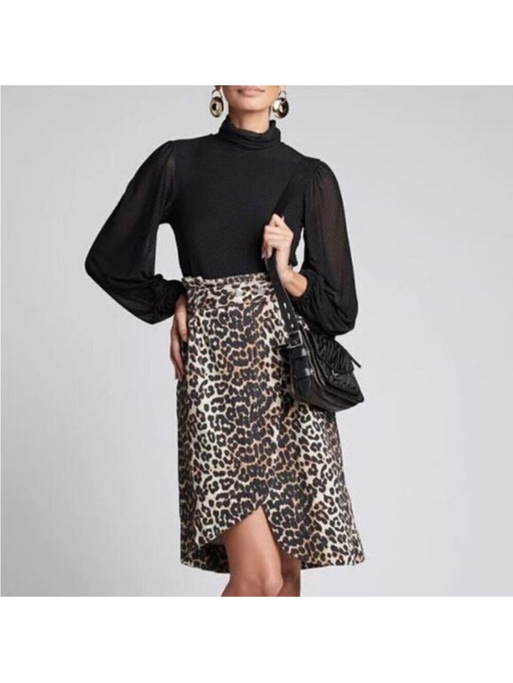 Ganni Leopard Print Midi Skirt - Black and Tan